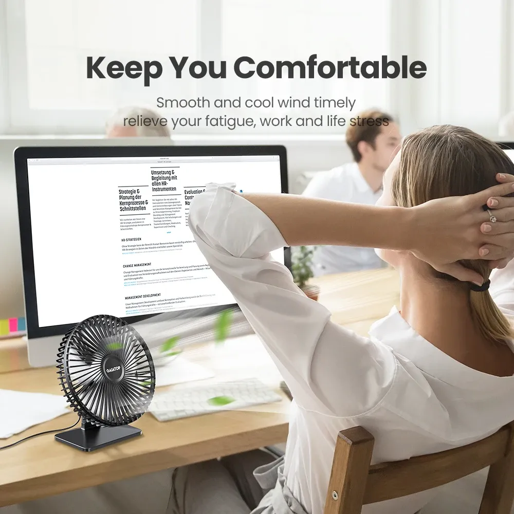 GAIATOP Ventilateur de bureau USB portable, rotation à 90°, silencieux, 3 vitesses réglables, ultra silencieux, idéal pour le bureau et la maison 4