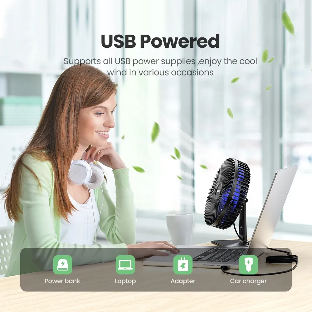 GAIATOP Ventilateur de bureau USB portable, rotation à 90°, silencieux, 3 vitesses réglables, ultra silencieux, idéal pour le bureau et la maison 5