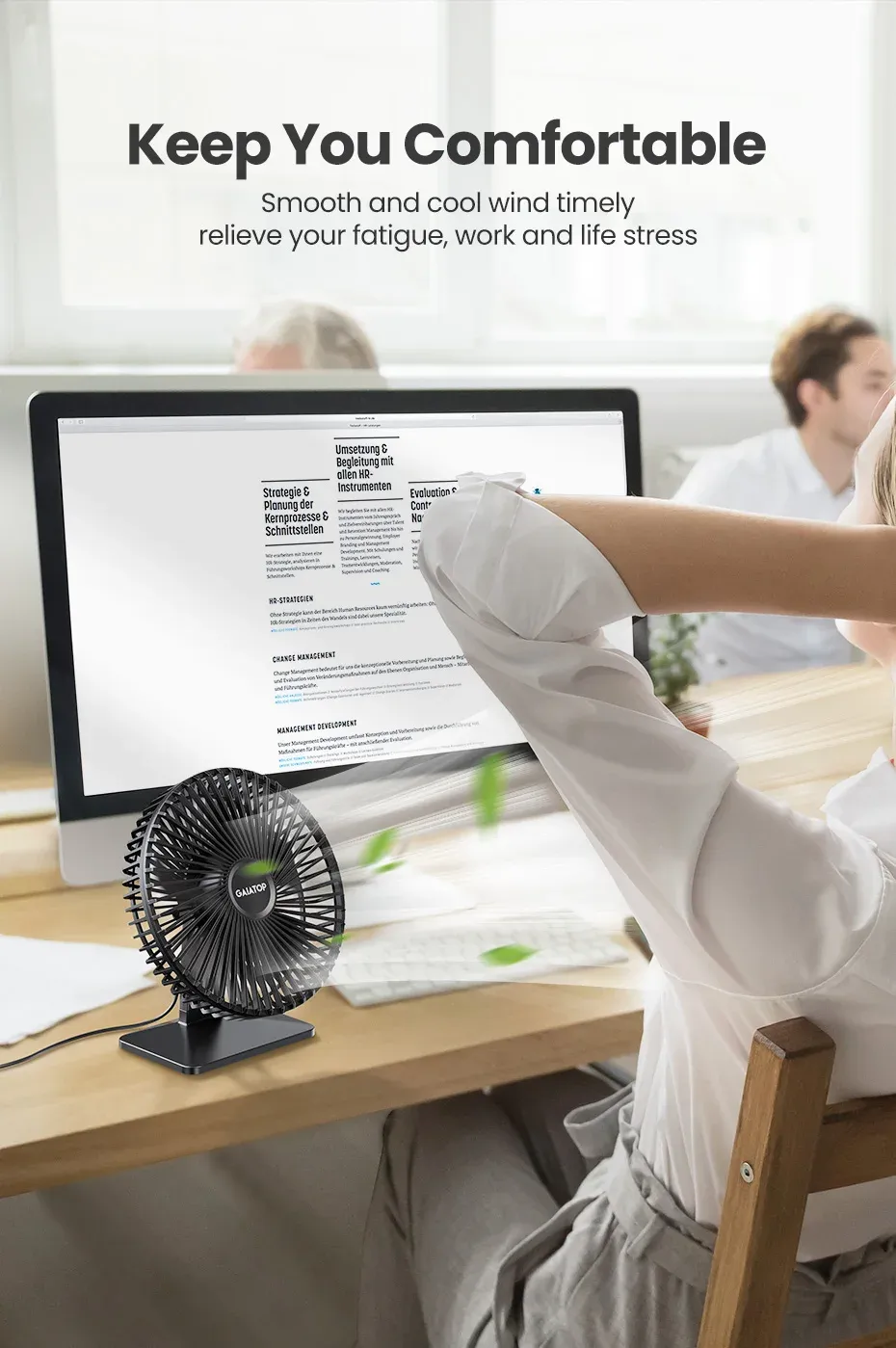 Ventilateur silencieux en environnement de bureau