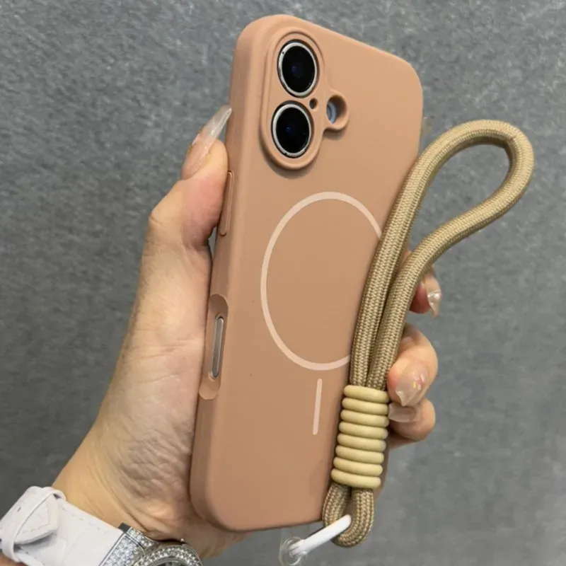 Coque en silicone liquide MagSafe pour iPhone 17, 16, 15, 14 Plus, 13 et 12 Pro Max, souple, antichoc, magnétique, avec cordon de suspension 3