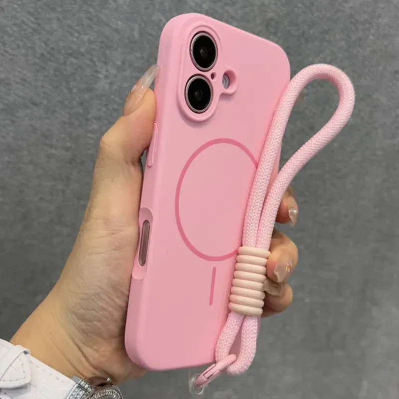 Coque en silicone liquide MagSafe pour iPhone 17, 16, 15, 14 Plus, 13 et 12 Pro Max, souple, antichoc, magnétique, avec cordon de suspension 4