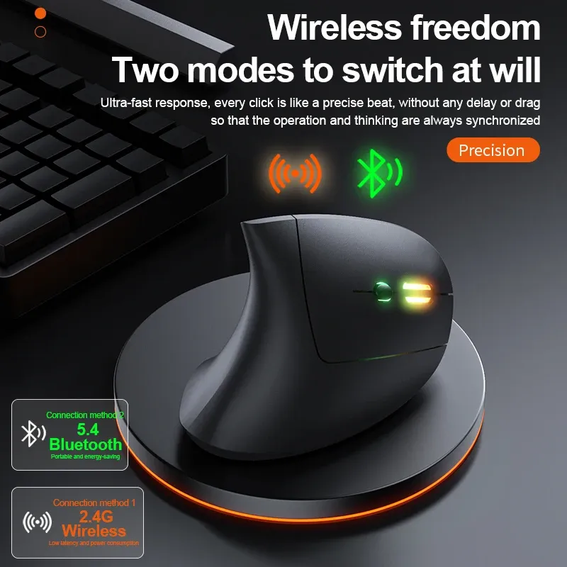 Souris verticale ergonomique sans fil Bluetooth 2,4 GHz rechargeable, 1600 DPI réglable, 6 boutons, compatible PC, ordinateur portable et ordinateur de bureau 4