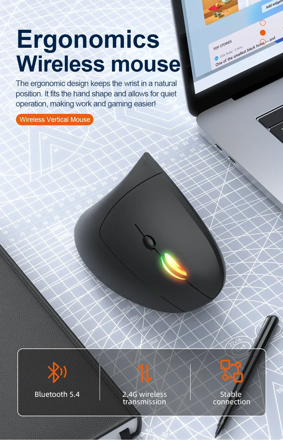 Souris verticale ergonomique sans fil vue d’ensemble