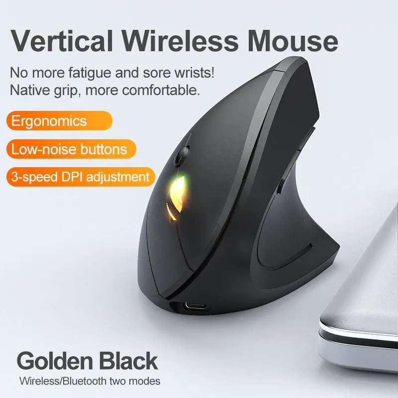 Souris verticale ergonomique sans fil Bluetooth 2,4 GHz rechargeable, 1600 DPI réglable, 6 boutons, compatible PC, ordinateur portable et ordinateur de bureau 10