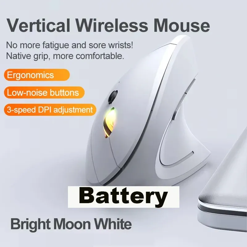 Souris verticale ergonomique sans fil Bluetooth 2,4 GHz rechargeable, 1600 DPI réglable, 6 boutons, compatible PC, ordinateur portable et ordinateur de bureau 9