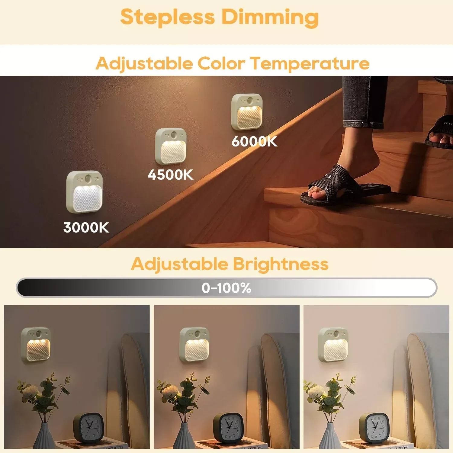Veilleuse LED à détecteur de mouvement PIR avec alimentation USB pour chambre, escalier et couloir 6