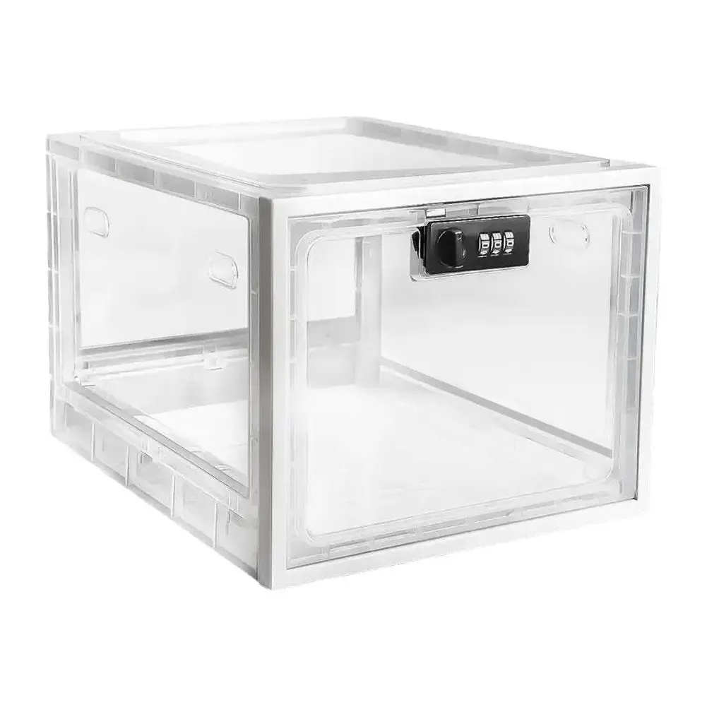 Boîte de rangement transparente, détail de la combinaison