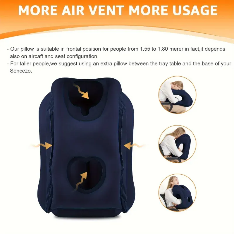 Oreiller de voyage gonflable avec support de menton à 360°, appui-tête ergonomique et portable pour l'avion, le train, la voiture et le bureau 3