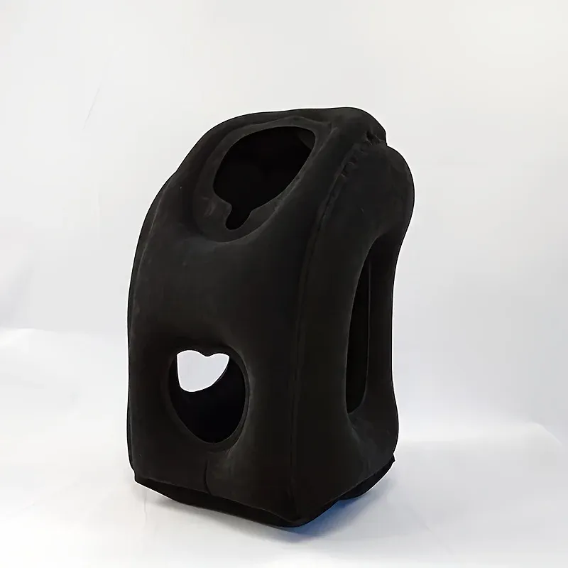 Oreiller de voyage gonflable avec support de menton à 360°, appui-tête ergonomique et portable pour l'avion, le train, la voiture et le bureau 8