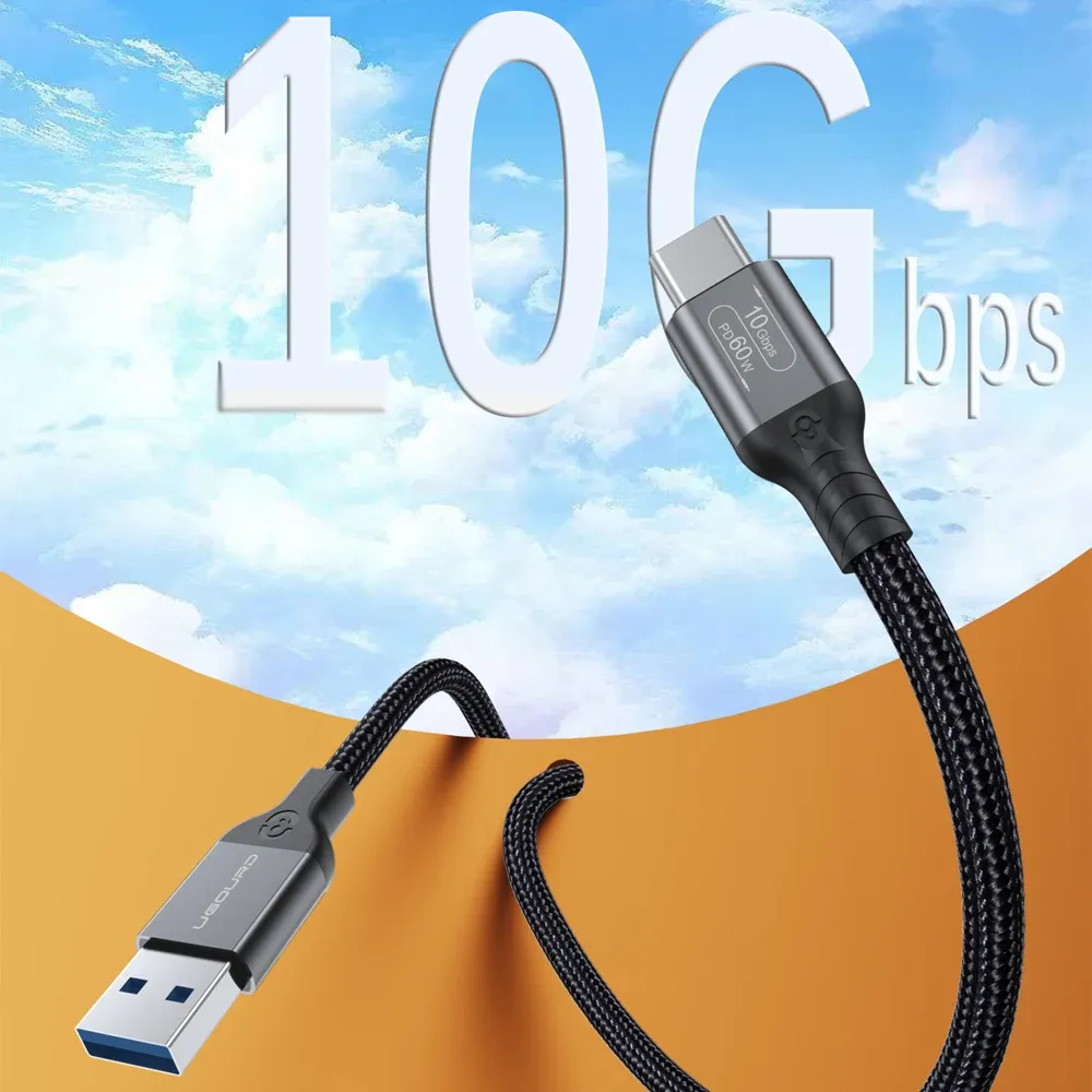 Câble USB 3.2 / USB 3.1 Gen 2 10 Gbit/s USB-A vers USB-C, 3 A, charge rapide 60 W, câble de transfert de données pour disque dur SSD 2