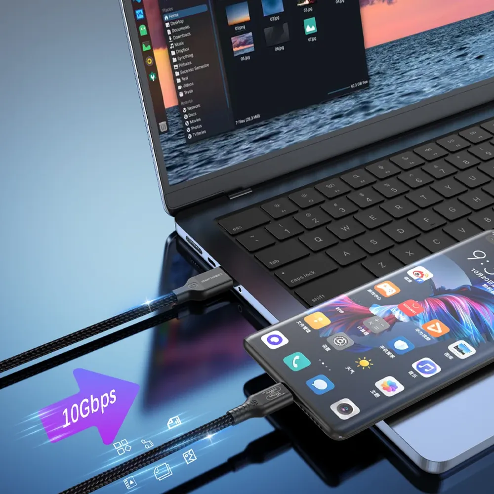 Câble USB 3.2 / USB 3.1 Gen 2 10 Gbit/s USB-A vers USB-C, 3 A, charge rapide 60 W, câble de transfert de données pour disque dur SSD 3