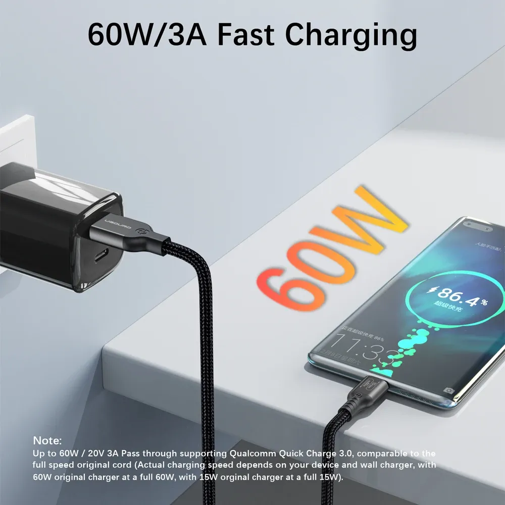 Câble USB 3.2 / USB 3.1 Gen 2 10 Gbit/s USB-A vers USB-C, 3 A, charge rapide 60 W, câble de transfert de données pour disque dur SSD 4