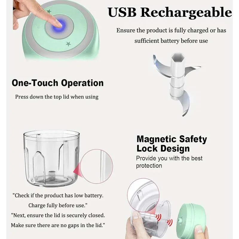 Hachoir à ail électrique USB 250/100 ml, portable et puissant, mini broyeur à ail rechargeable pour la cuisine, mixte 5