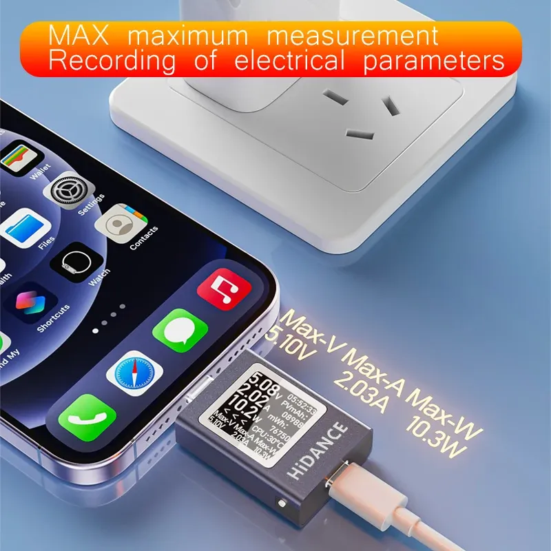 Testeur multifonction 13 en 1 DC 4,5-50 V, 0-12 A, affichage numérique, voltmètre-ampèremètre, wattmètre, compteur de puissance USB Type-C, testeur de charge PD 3.1 2