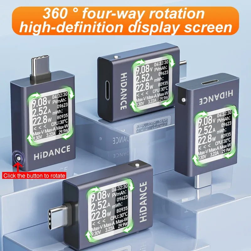 Testeur multifonction 13 en 1 DC 4,5-50 V, 0-12 A, affichage numérique, voltmètre-ampèremètre, wattmètre, compteur de puissance USB Type-C, testeur de charge PD 3.1 5