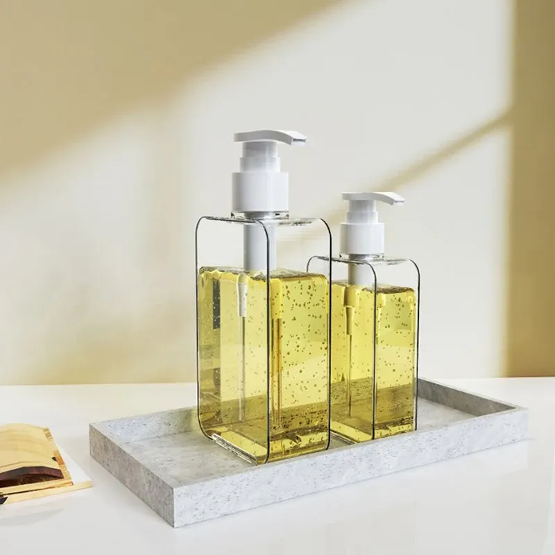 Distributeur de savon carré transparent, flacon à pompe pour lotion de comptoir, distributeur de savon liquide pour lotion de salle de bain, rechargeable Emp