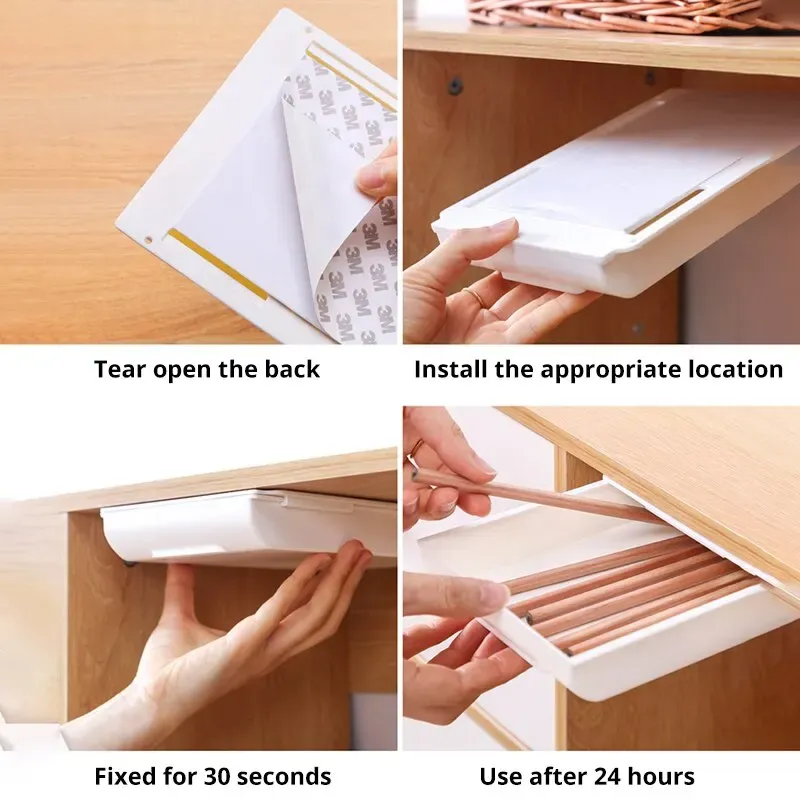 MELBox Boîte de rangement blanche sous tiroir pour bureau, support pour crayons de maquillage 5