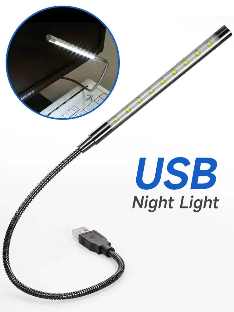 Lampe de lecture LED USB flexible en métal avec 10 LEDs, alimentation USB, idéale pour livre et ordinateur portable - Image 1