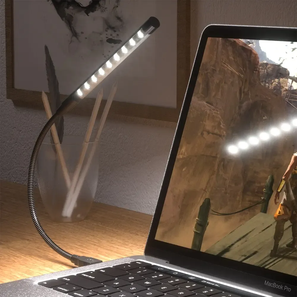 Lampe de lecture LED USB flexible en métal avec 10 LEDs, alimentation USB, idéale pour livre et ordinateur portable 2