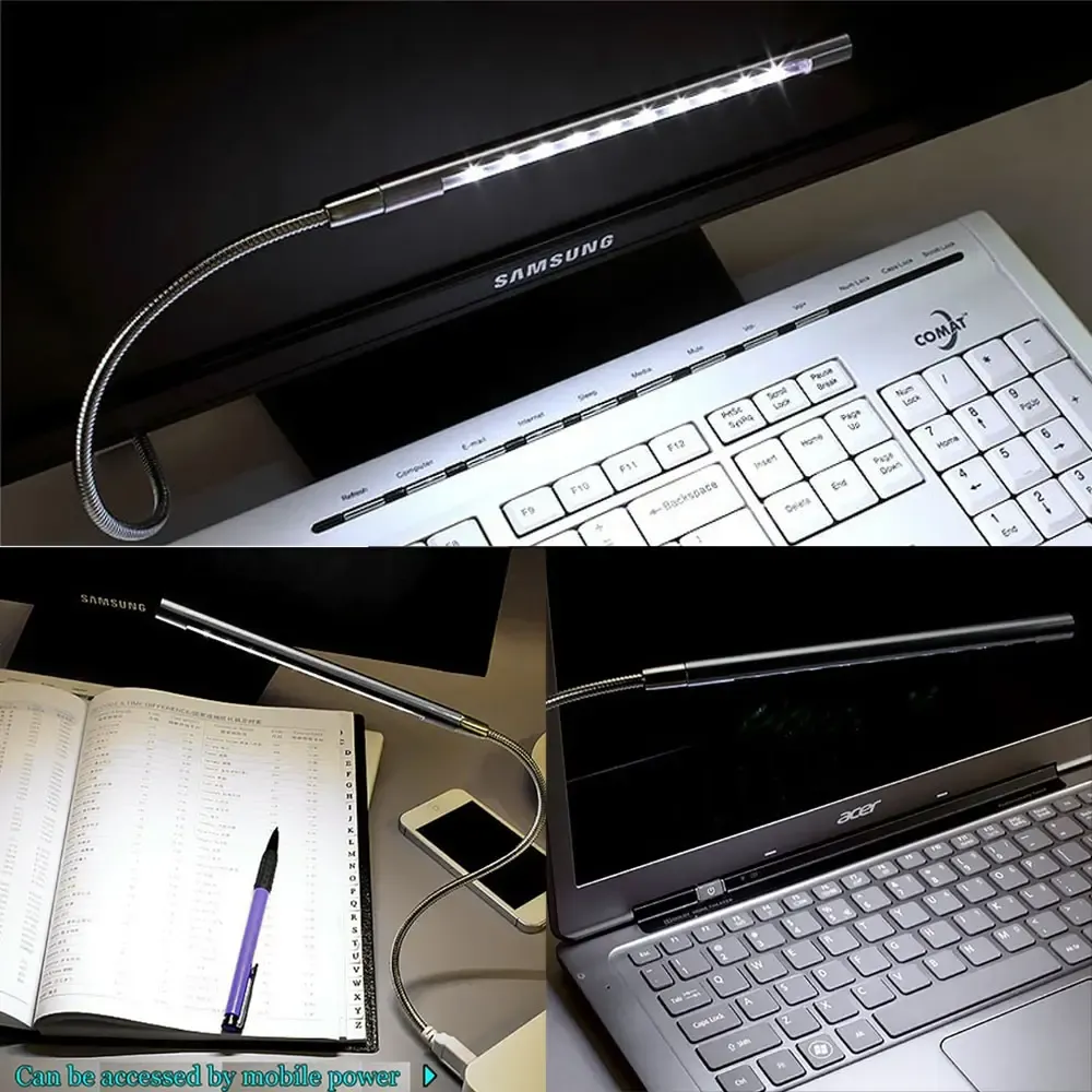 Lampe de lecture LED USB flexible en métal avec 10 LEDs, alimentation USB, idéale pour livre et ordinateur portable 4
