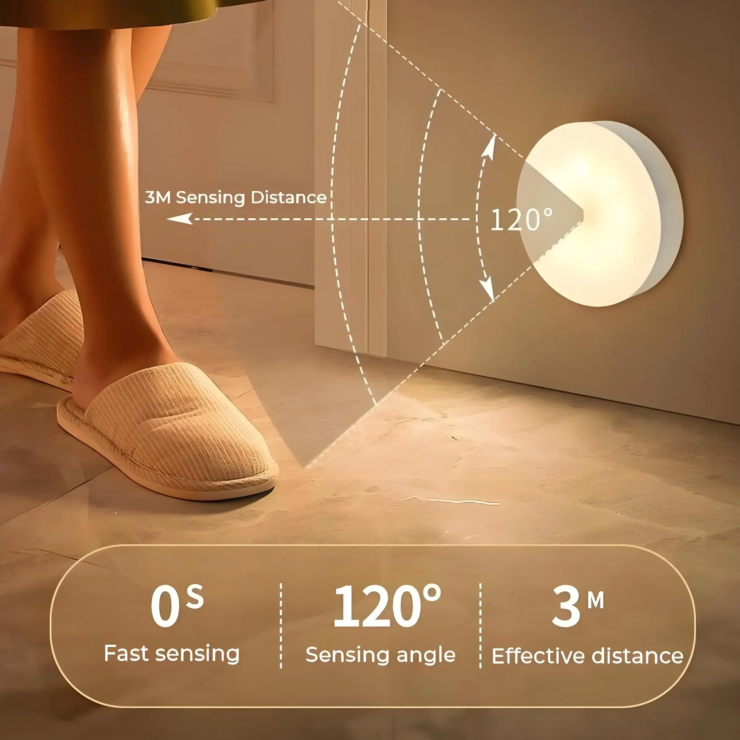 Lampe de nuit LED HPH à capteur de mouvement intelligent, lot de 2, éclairage automatique, rechargeable par USB, sans fil, fixation magnétique 3