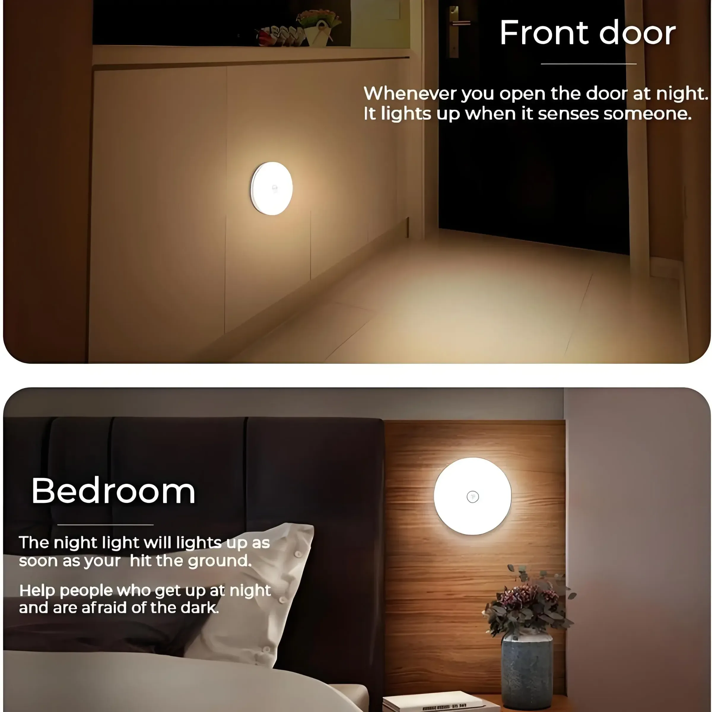 Lampe de nuit LED HPH à capteur de mouvement intelligent, lot de 2, éclairage automatique, rechargeable par USB, sans fil, fixation magnétique 4