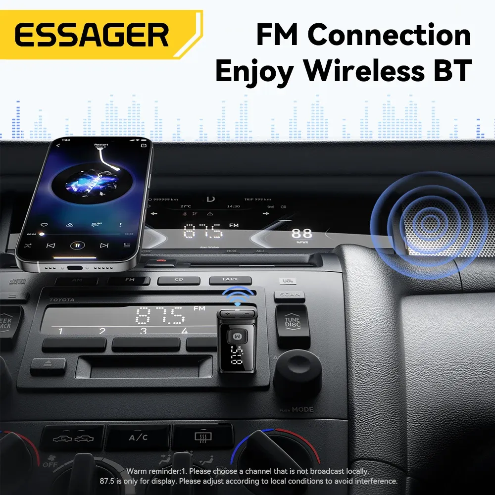 Interesting: the source title is already in French, so I'll produce a clean, professional French version without the keyword stuffing.

ESSAGER Adaptateur Bluetooth 5.4 pour voiture, transmetteur FM sans fil, récepteur audio et kit mains libres avec micro 2