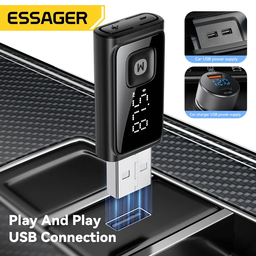 Interesting: the source title is already in French, so I'll produce a clean, professional French version without the keyword stuffing.

ESSAGER Adaptateur Bluetooth 5.4 pour voiture, transmetteur FM sans fil, récepteur audio et kit mains libres avec micro 4