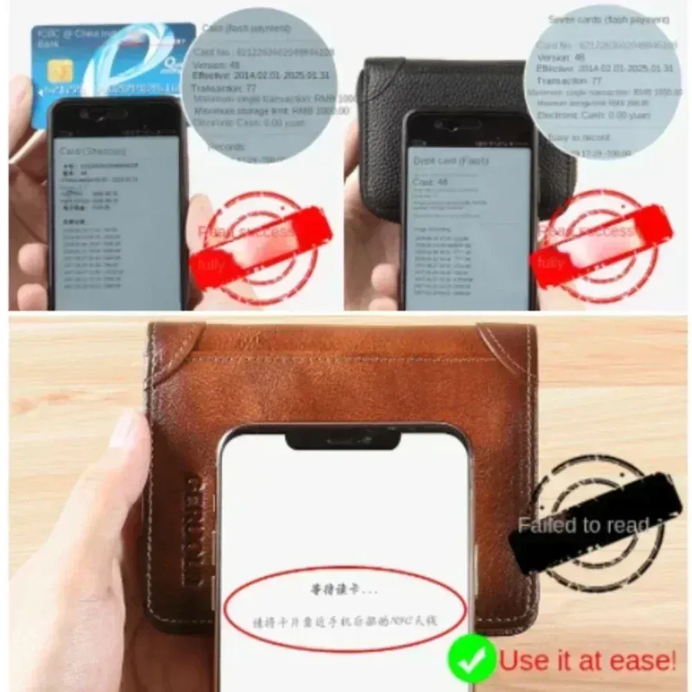 Portefeuille homme en cuir véritable avec protection RFID, modèle fin à trois volets style vintage, multifonction avec porte-cartes et porte-ID 3