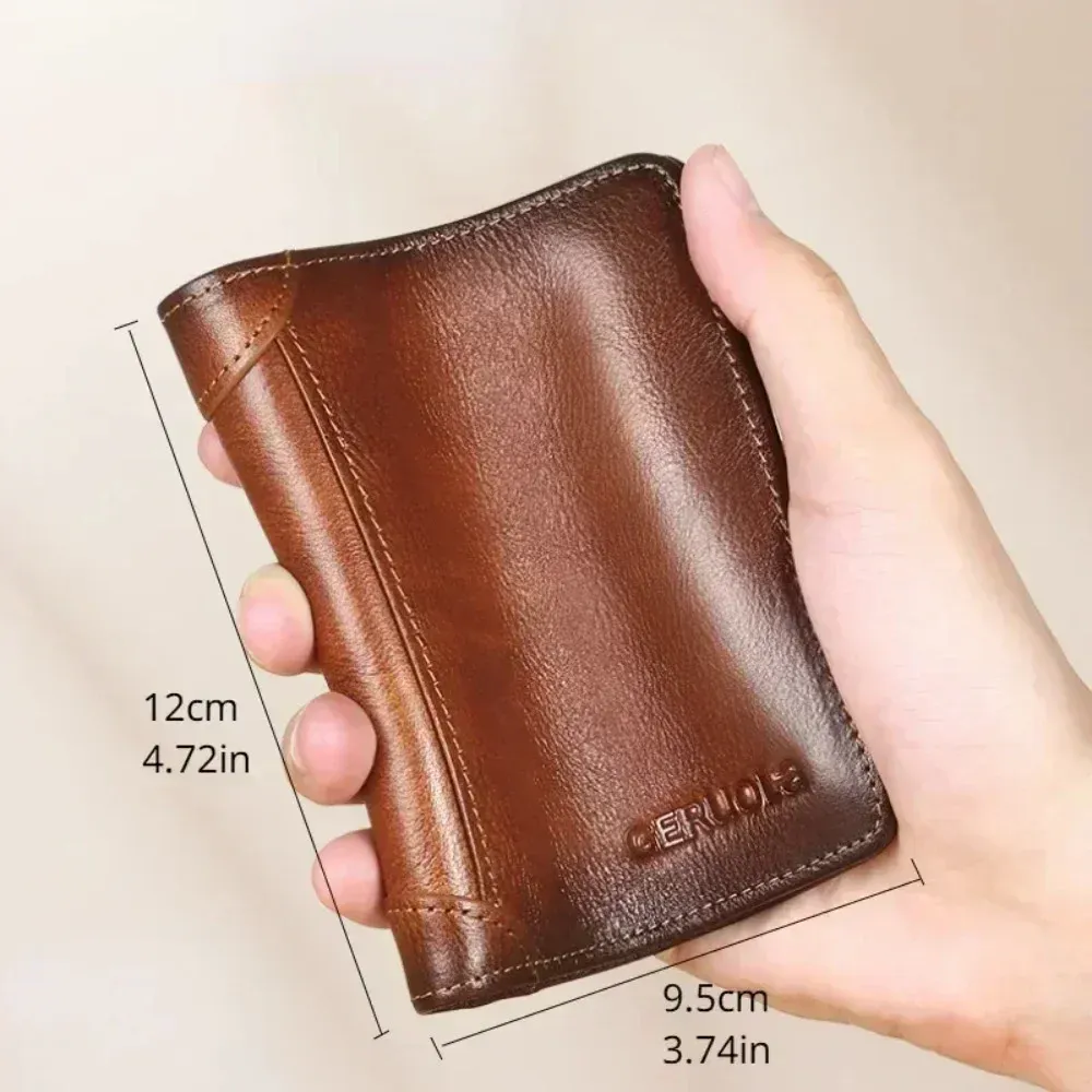 Portefeuille homme en cuir véritable avec protection RFID, modèle fin à trois volets style vintage, multifonction avec porte-cartes et porte-ID 4