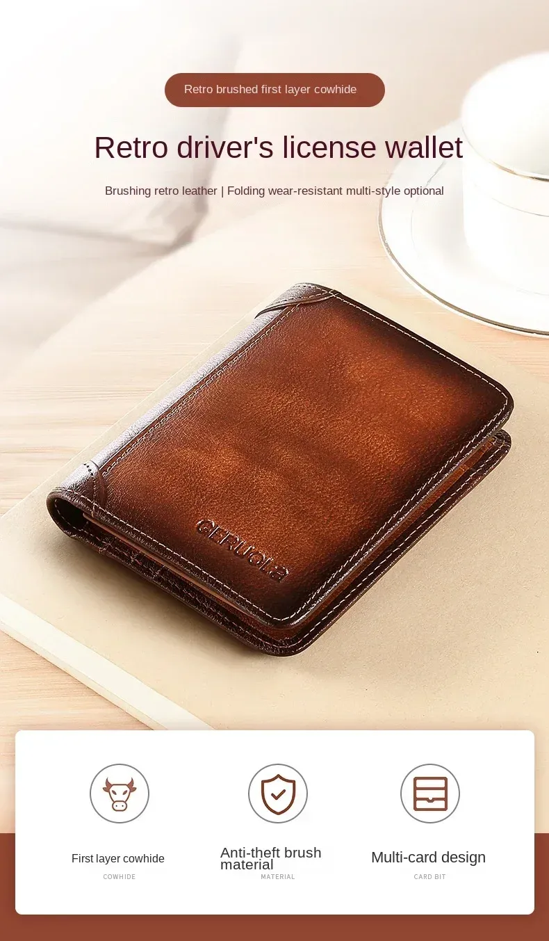 Détail du portefeuille en cuir véritable