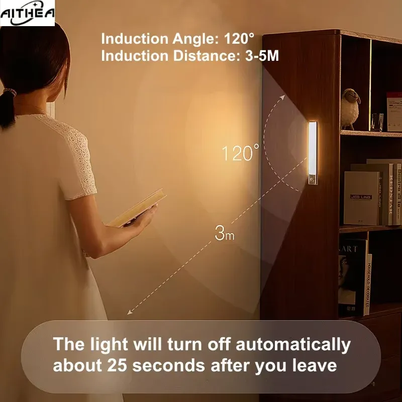 Veilleuse LED AITHEA à détecteur de mouvement, rechargeable par USB, sans fil et portable 4
