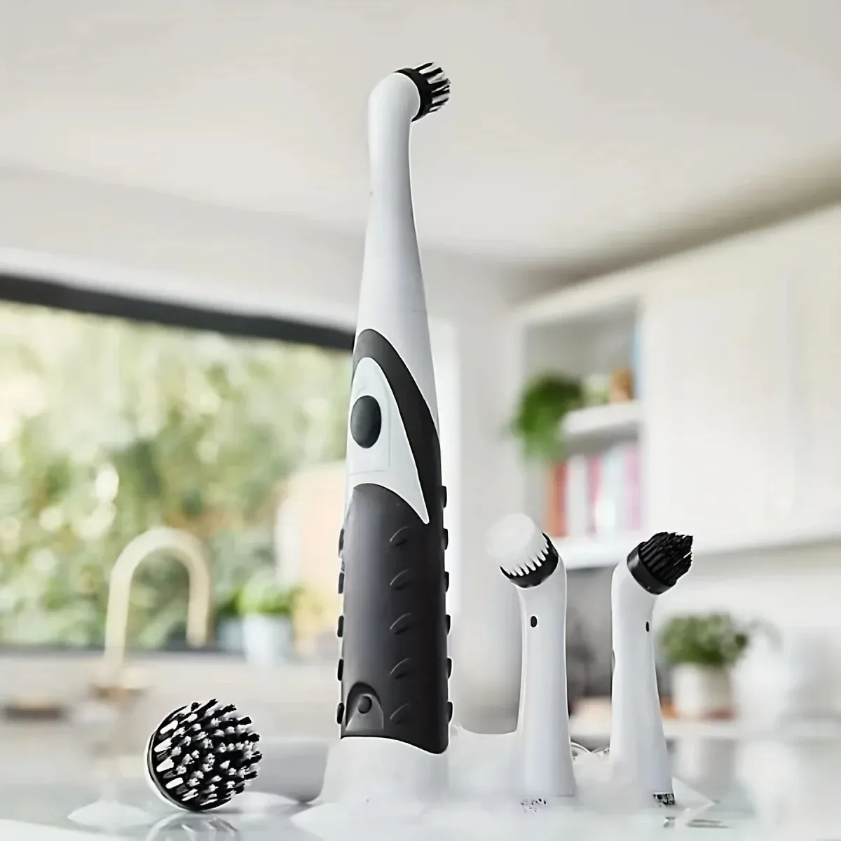 Brosse de nettoyage électrique multifonctionnelle à tête inclinée, 4 embouts 4