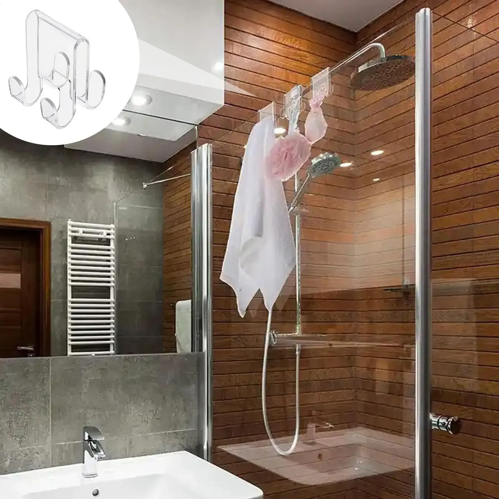 Crochets de porte de douche en verre et en acrylique, peu encombrants, pour vêtements, serviettes et débarbouillettes 3