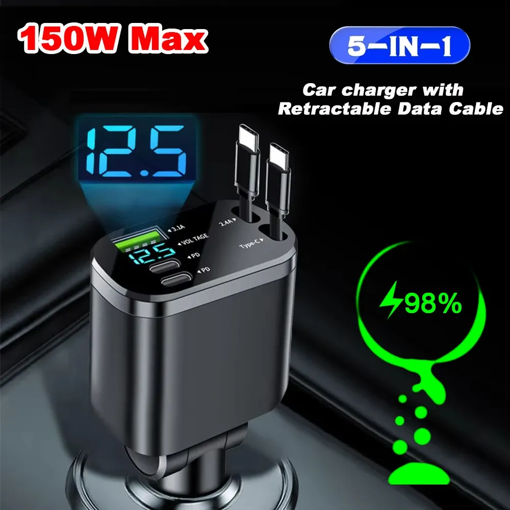 Chargeur de voiture rétractable 5 en 1 en situation