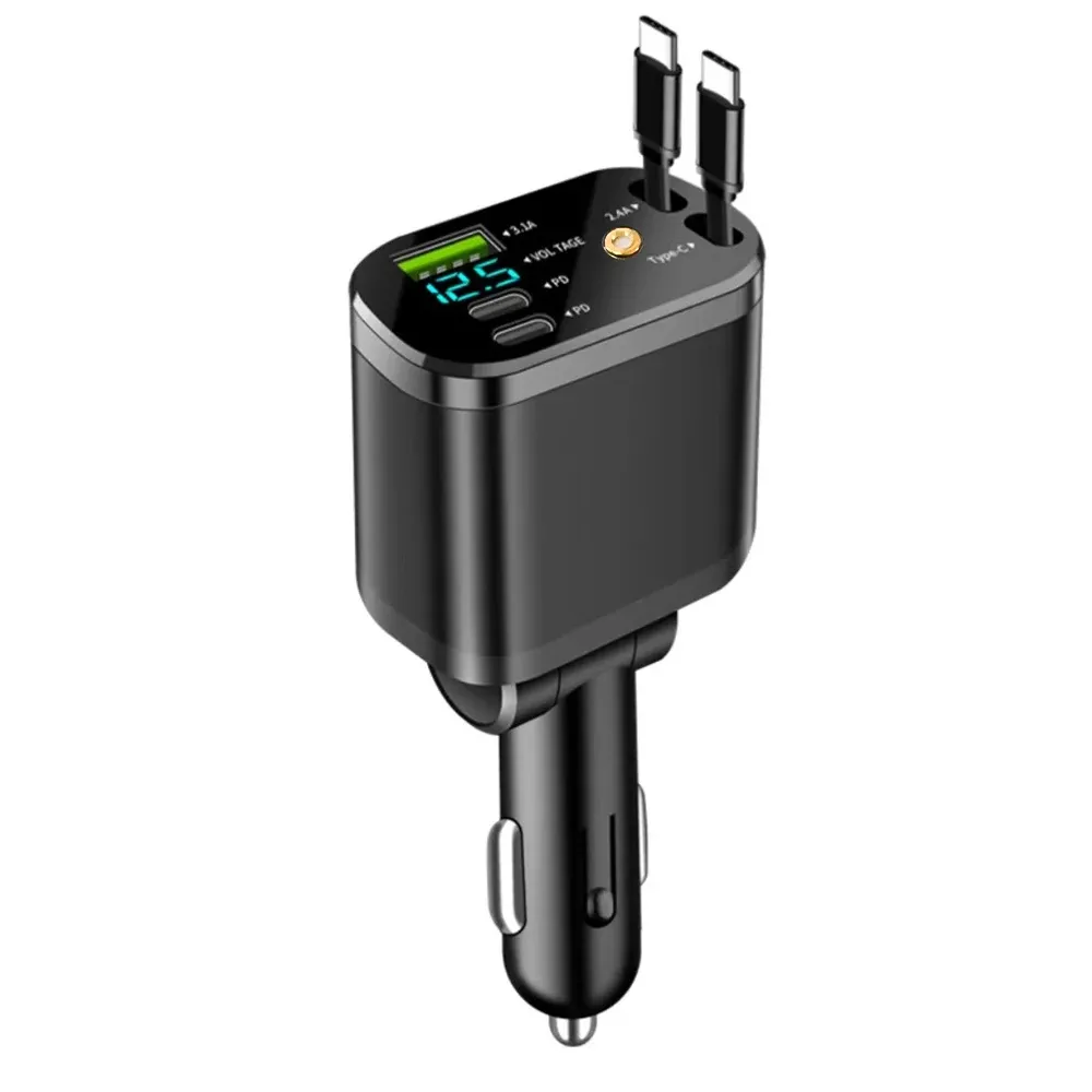 Chargeur de voiture rétractable 5 en 1 avec câble USB-C PD pour iPhone et Samsung 8