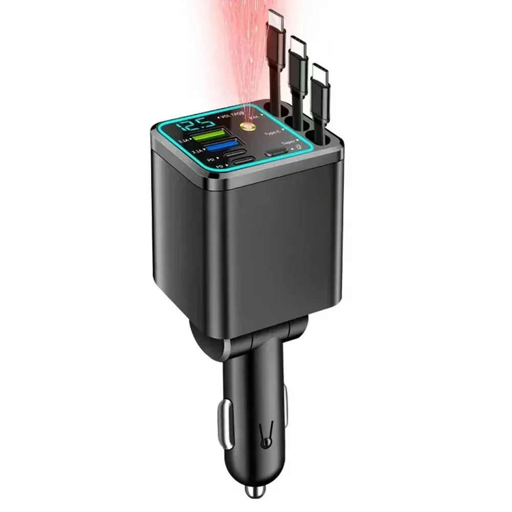 Chargeur de voiture rétractable 5 en 1 avec câble USB-C PD pour iPhone et Samsung 10