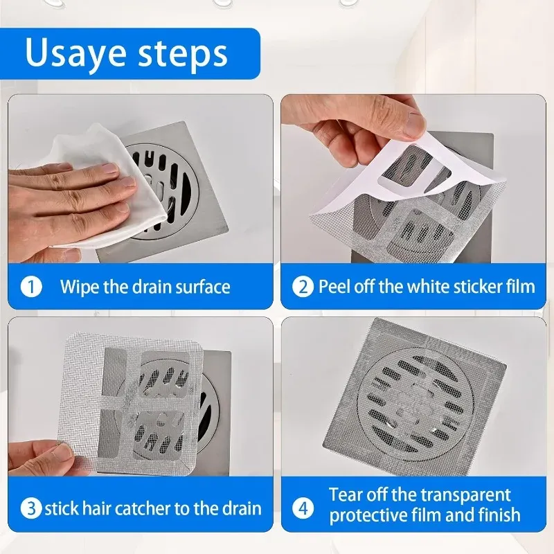 Filtre adhésif jetable anti-obstruction pour siphon de sol, douche, évier de cuisine et salle de bain 6