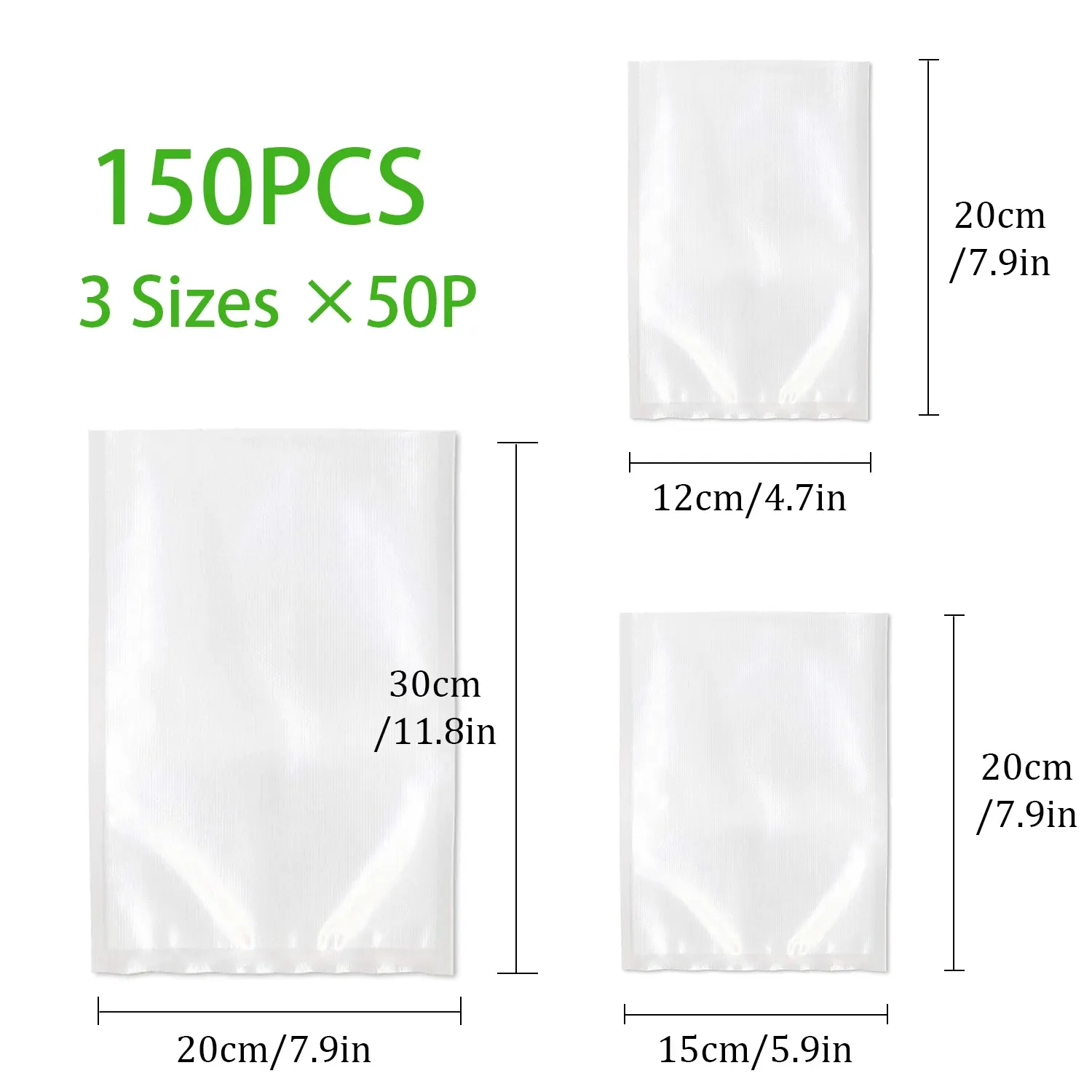 Sacs de mise sous vide pour aliments, lot de 150 (3 tailles), sans BPA 8