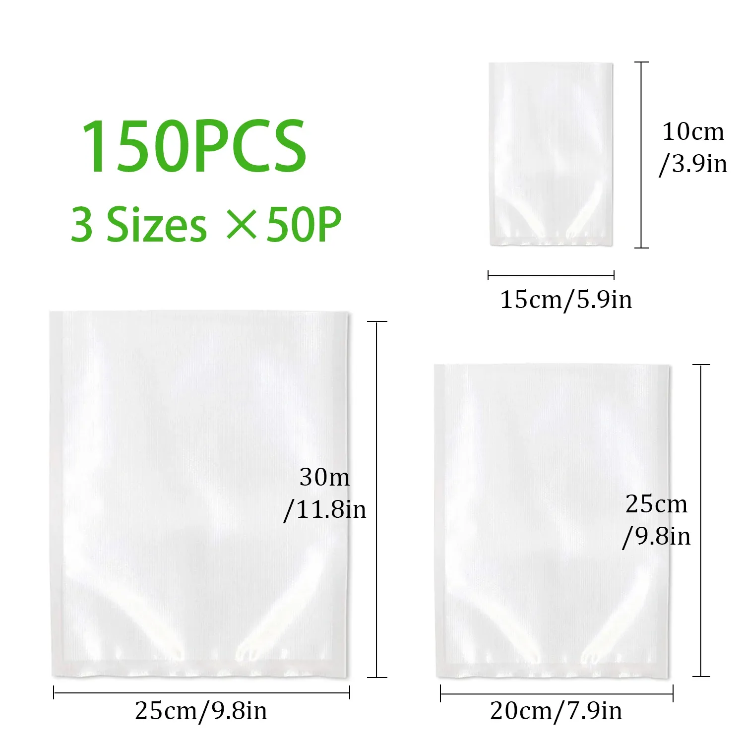 Sacs de mise sous vide pour aliments, lot de 150 (3 tailles), sans BPA 7