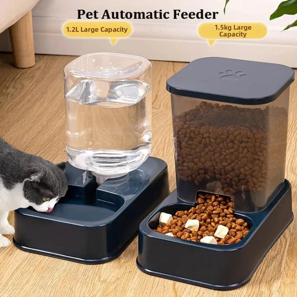 Mangeoire automatique en plastique pour animaux de compagnie, 1,2 L / 1,5 L, grande capacité, distributeur d'eau pour chat et chien, ensemble d'alimentation, 3 couleurs, 2 modèles 1