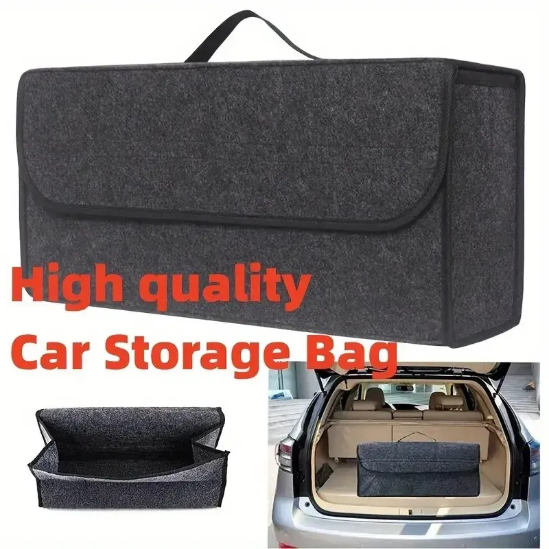 Organisateur souple pour coffre de voiture en feutre, boîte de rangement avec grand compartiment antidérapant, sac de rangement pour outils