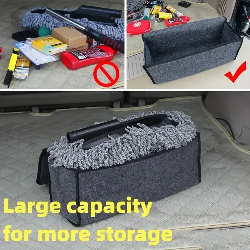 Organisateur souple pour coffre de voiture en feutre, boîte de rangement avec grand compartiment antidérapant, sac de rangement pour outils 6