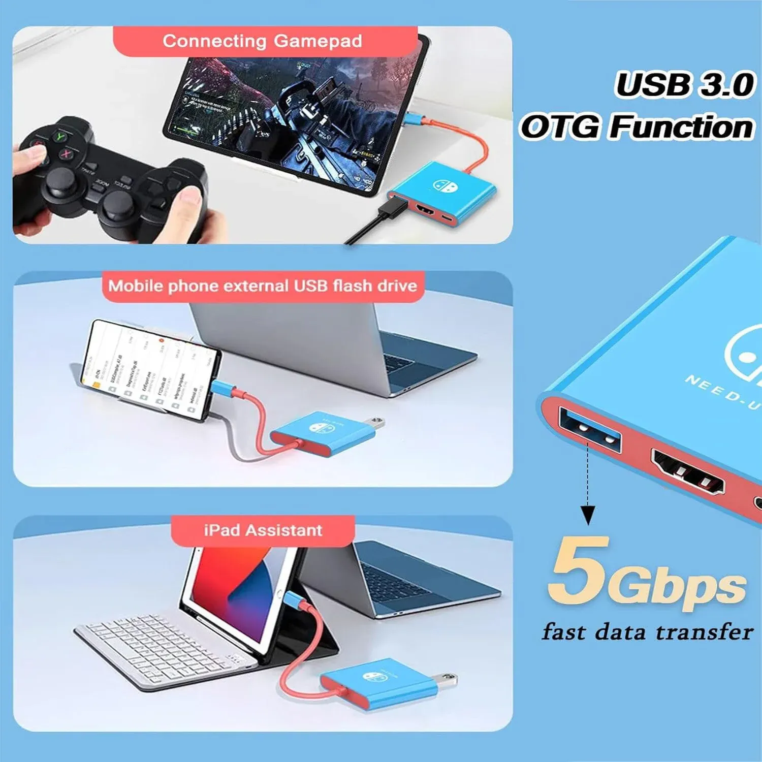 Station d'accueil 3 en 1 pour Nintendo Switch, adaptateur TV 4K/60 Hz, support pour console portable 3