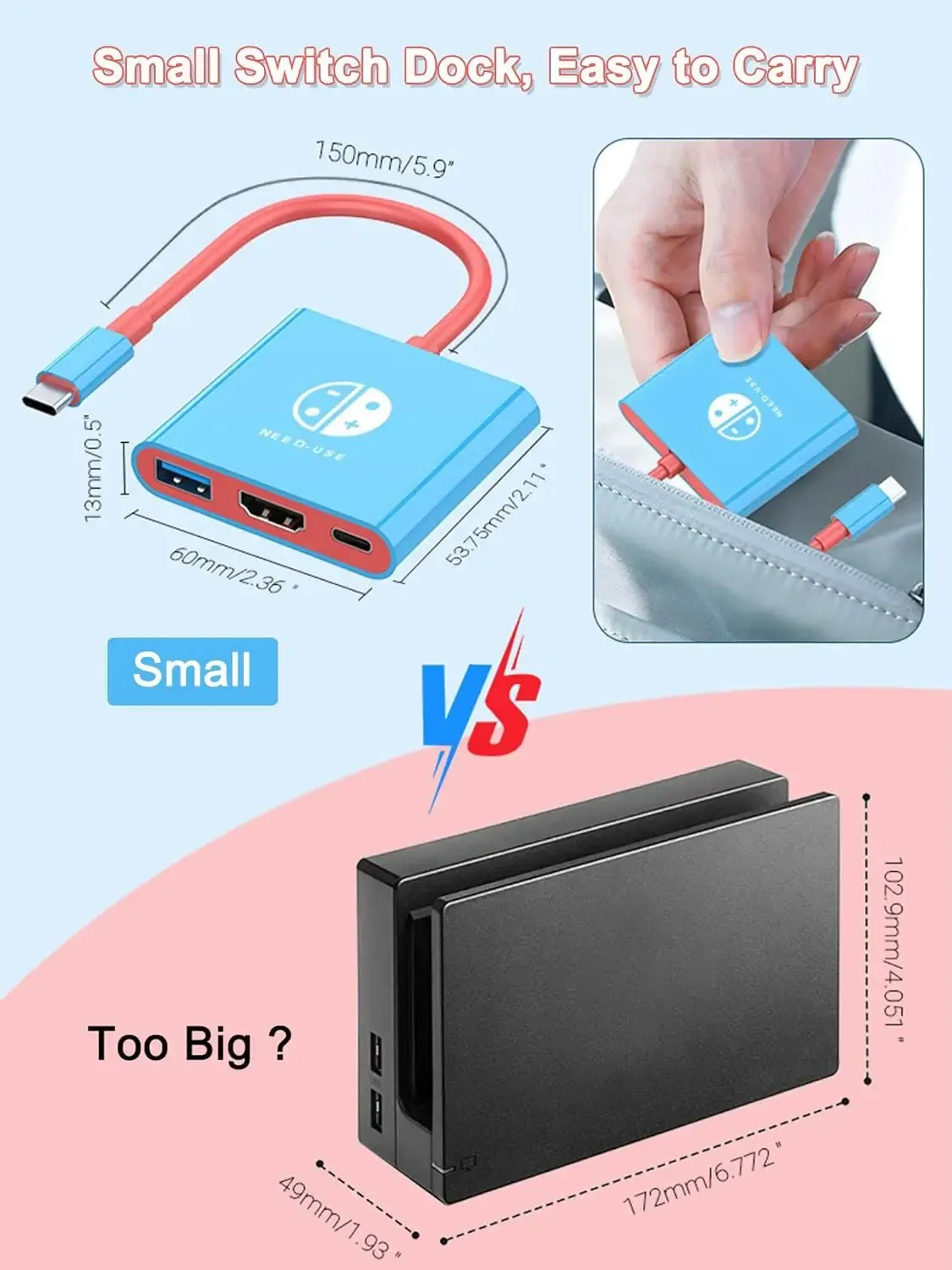 Station d'accueil 3 en 1 pour Nintendo Switch, adaptateur TV 4K/60 Hz, support pour console portable 5