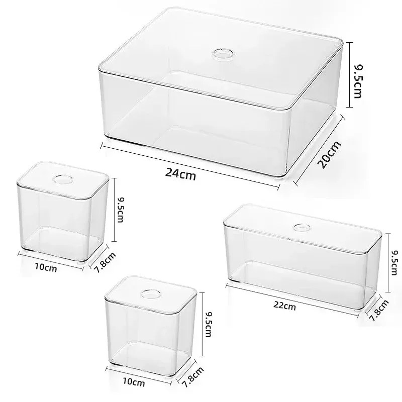 Ensembles d'organisateurs de tiroirs transparents, boîtes de rangement en acrylique, boîtes de rangement en plastique, boîtes de rangement pour papeterie et maquillage, bacs de rangement transparents 7