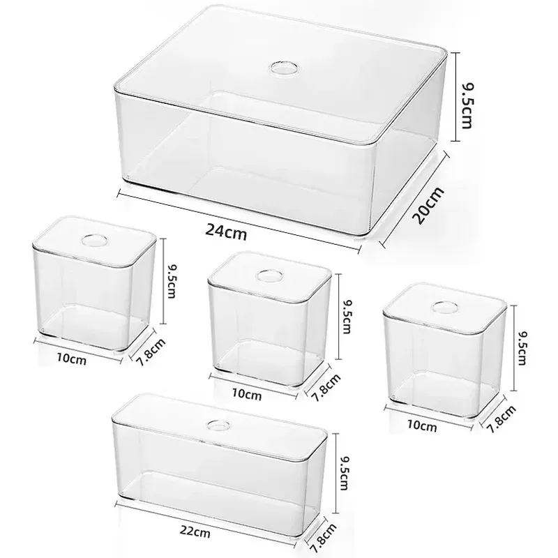 Ensembles d'organisateurs de tiroirs transparents, boîtes de rangement en acrylique, boîtes de rangement en plastique, boîtes de rangement pour papeterie et maquillage, bacs de rangement transparents 8