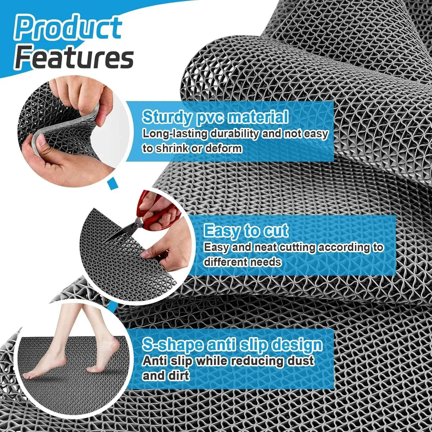 Tapis de sol en PVC imperméable et antidérapant pour cuisine, salle de bain et extérieur 3