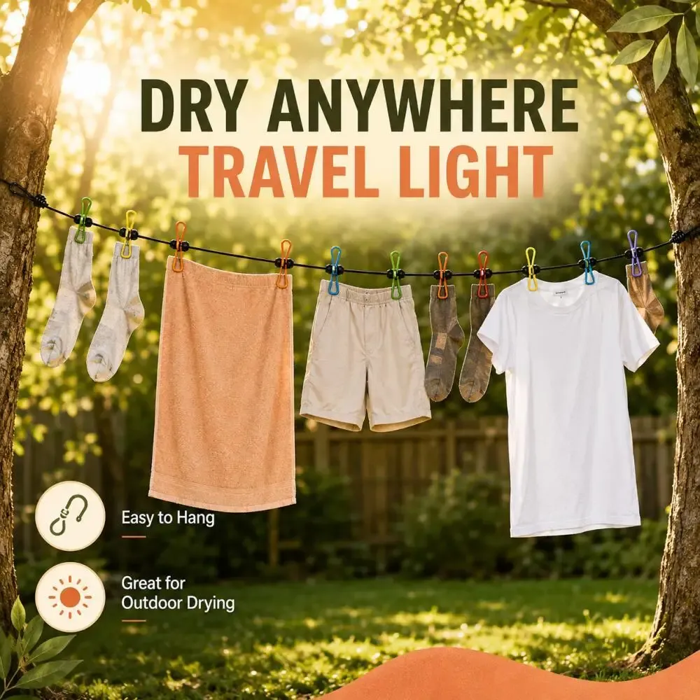 Corde à linge élastique portable de 1,8 m avec 12 pinces colorées 2
