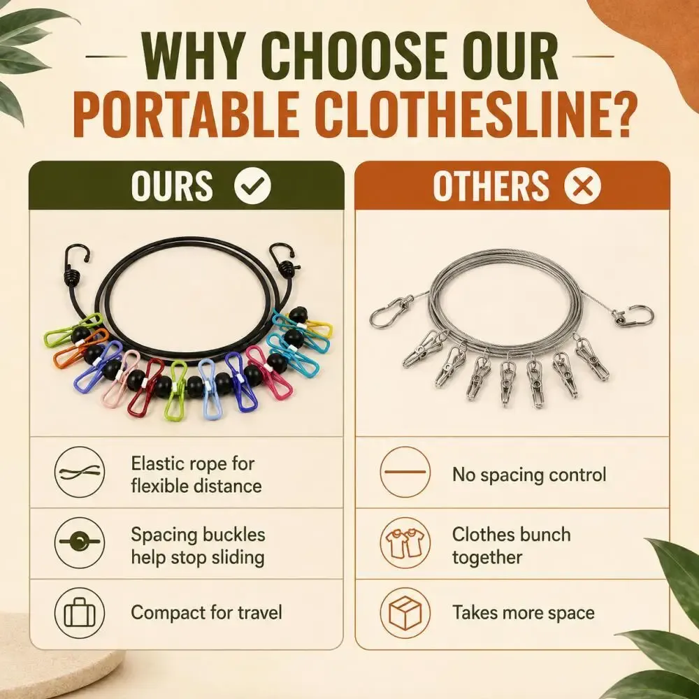 Corde à linge élastique portable de 1,8 m avec 12 pinces colorées 4